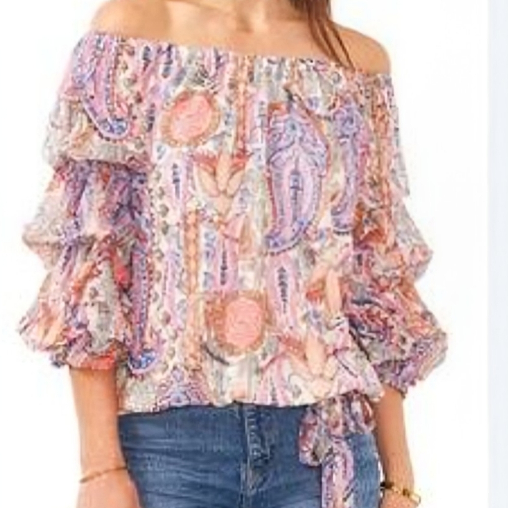 NWT Vince Camuto Women's Off The Shoulder Paisley Bubble Sleeve Top XL